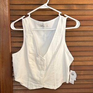 Hollister Women's White Button-Down Linen Blend Vest